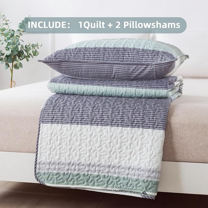 Andency King Size Quilt Set Sage Green, 3 Pieces Mint Green Ultra Soft - Image 7