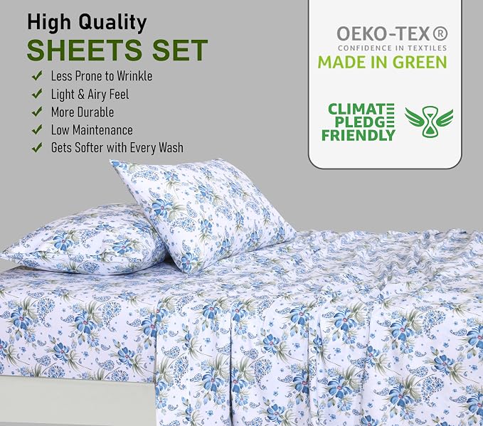 RUVANTI 100% Cotton Sheets Queen Size Set, 4 Pieces, Soft & Breathable Percale - Image 7