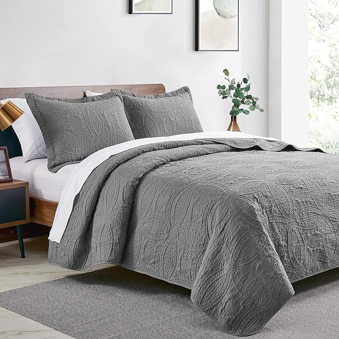Love's cabin Oversized King Size Quilt Bedding Set Grey Bedspreads - Image 2