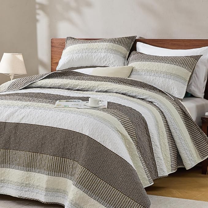 Andency California King Quilt Set Mocha Brown, 3 Pieces Ultra Soft Lightweight by Andency