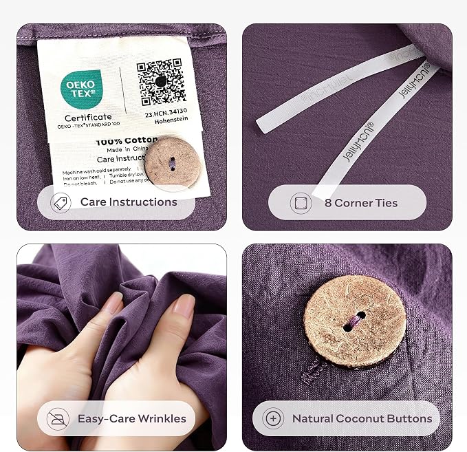 JELLYMONI 100% Washed Cotton Duvet Cover Twin – Soft, Breathable Linen-Look - Image 4