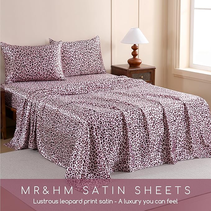 MR&HM Satin Bed Sheets with Elastic Corner Straps, Full Size Sheets Set - Image 7