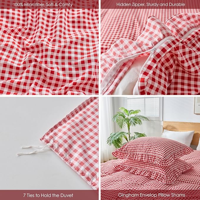 Gingham Duvet Cover Queen Size, 3 Pieces Soft Breathable Microfiber Plaid - Image 2