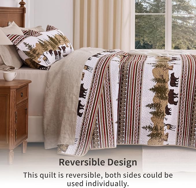 PPOLCA Cabin King Quilt Bedding Set, Christmas Lightweight Reversible Rustic - Image 2