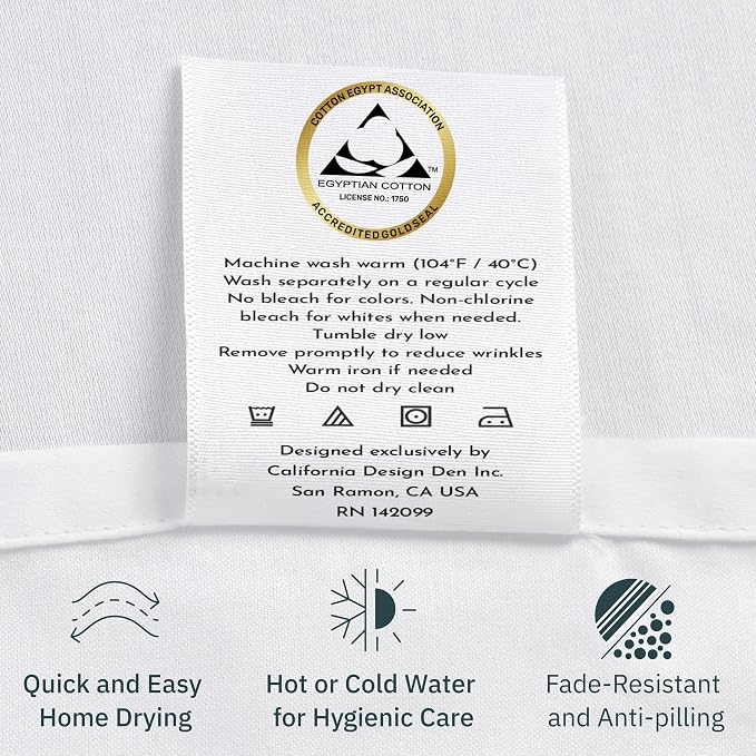 California Design Den 100% Egyptian Cotton King Size Pillow Cases Set of 2 - Image 9