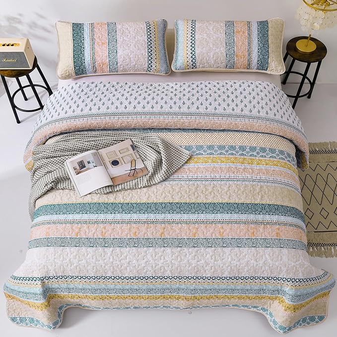 WONGS BEDDING Boho Quilt Set Queen Size, Lightweight Bedspread Coverlet Bedding - Image 3