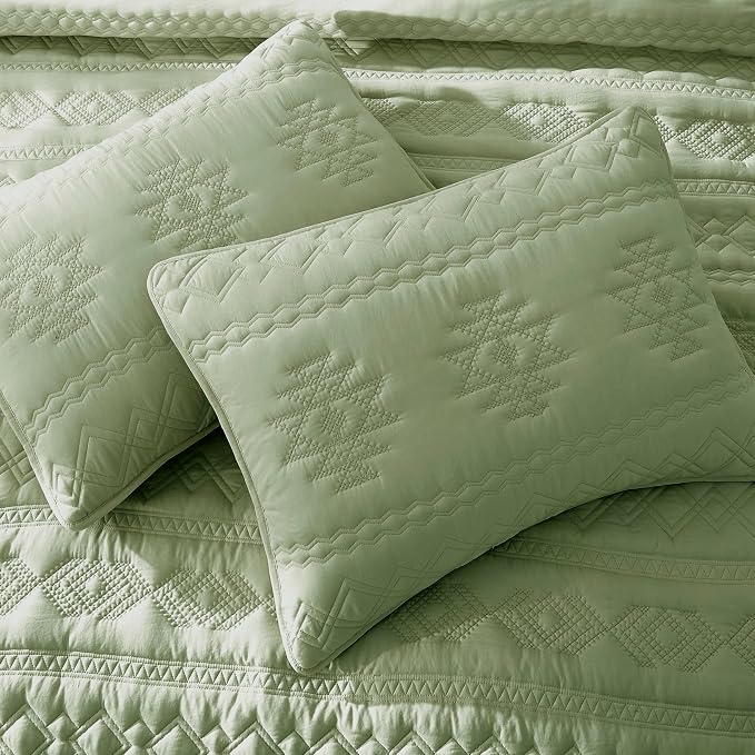 WDCOZY Boho Sage Green Oversized California Cal King Size Quilt Bedding Sets - Image 4