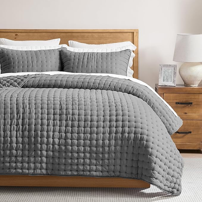 WDCOZY Dark Grey King Size Quilt Bedding Sets by WDCOZY