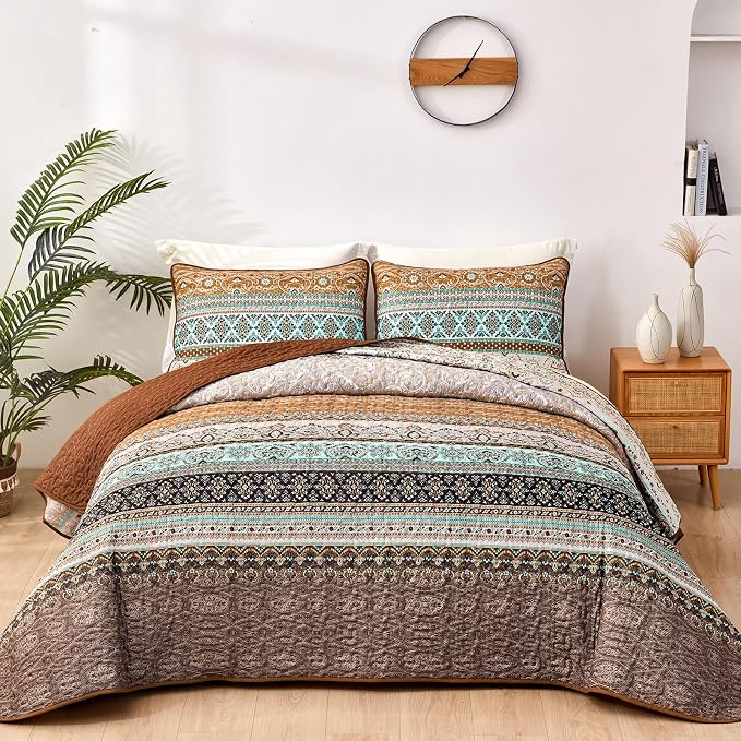 WONGS BEDDING Boho Fall Quilt Set King, Ultra Soft Lightweight Bed Decor by WONGSBEDDING
