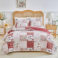 Joyreap 2 Pieces Floral Patchwork Quilt Set Twin, Burgundy Red n White Flowers by Joyreap