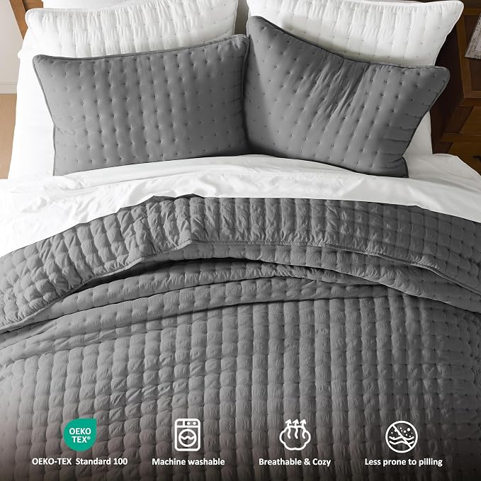 WDCOZY Dark Grey King Size Quilt Bedding Sets - Image 7