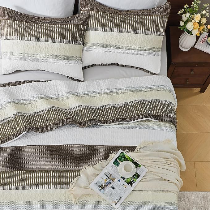 Andency King Size Quilt Set Mocha Brown, 3 Pieces Summer Ultra Soft Lightweight - Image 4
