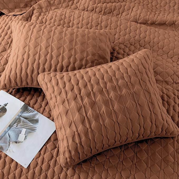 WDCOZY Burnt Orange Oversized California Cal King Size Quilt Bedding Sets - Image 4