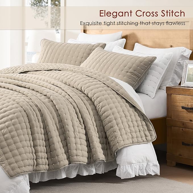 WDCOZY Beige Twin Size Quilt Bedding Sets - Image 3