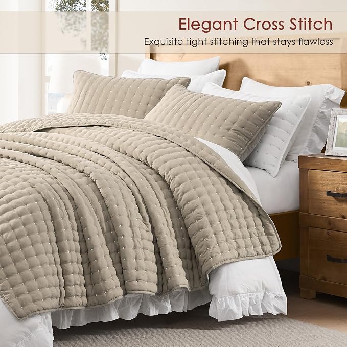 WDCOZY Beige King Size Quilt Bedding Sets - Image 3