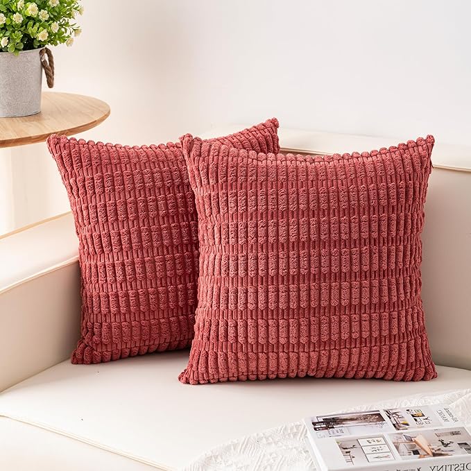Aegero Pack of 2 Corduroy Decorative Throw Pillow Covers 22x22 Inch Soft by Unknown