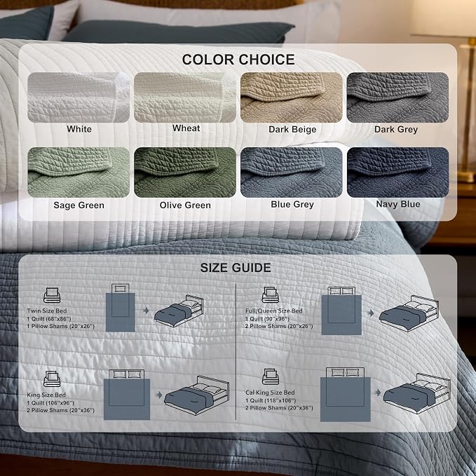 palassio Striped White 100% Cotton Quilt California Cal King Size Bedding Sets - Image 8