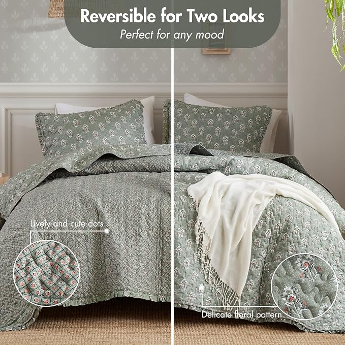 Madison Park Vintage Floral Quilt Set Queen Size, Reversible Bedding & - Image 2