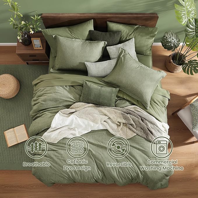 Monbix Twin XL Comforter Set Sage Green, Cationic Dyeing Bedding Set Reversible - Image 2