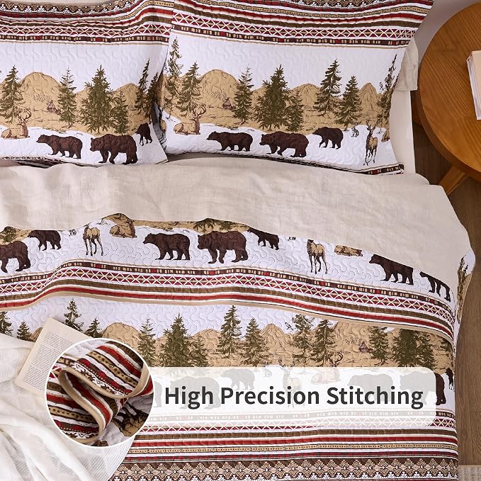 PPOLCA Cabin Twin Quilt Bedding Set, Christmas Lightweight Reversible Rustic - Image 3