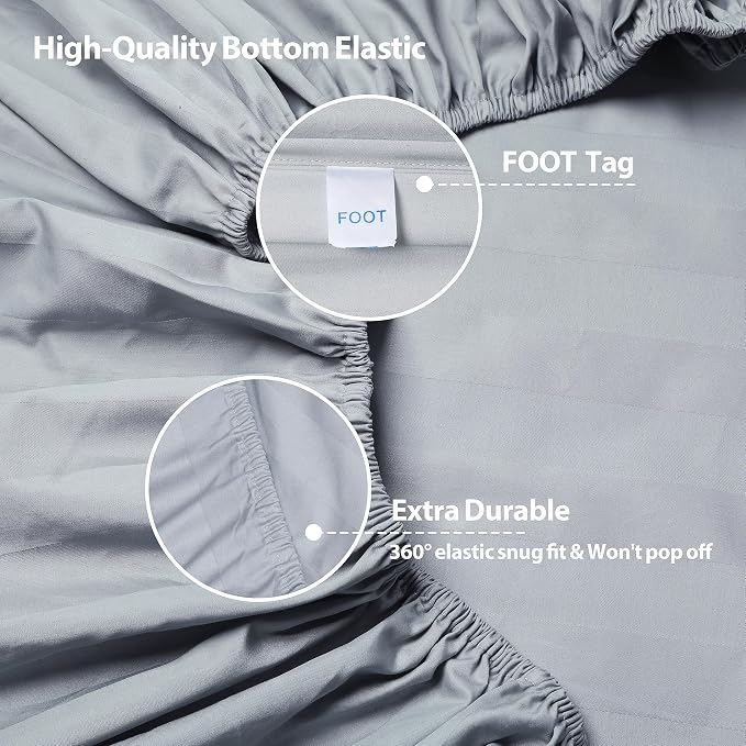Twin XL Size Striped Fitted Sheet Only Gray Color, 100% Egyptian Cotton 600 - Image 5