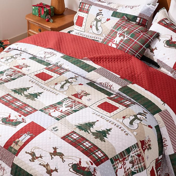 PPOLCA Christmas King Quilt Bedding Set, Snowman Printed Lightweight Reversible - Image 4