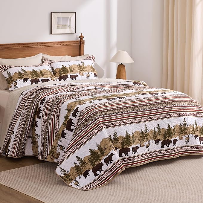 PPOLCA Cabin Queen Quilt Bedding Set, Christmas Lightweight Reversible Rustic - Image 5