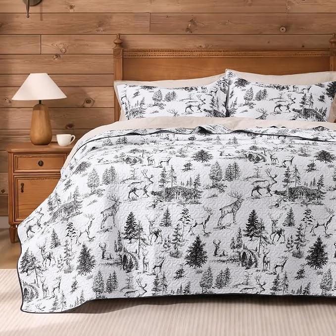 PPOLCA Rustic Twin Quilt Bedding Set, Christmas Lightweight Reversible Cabin by PPOLCA