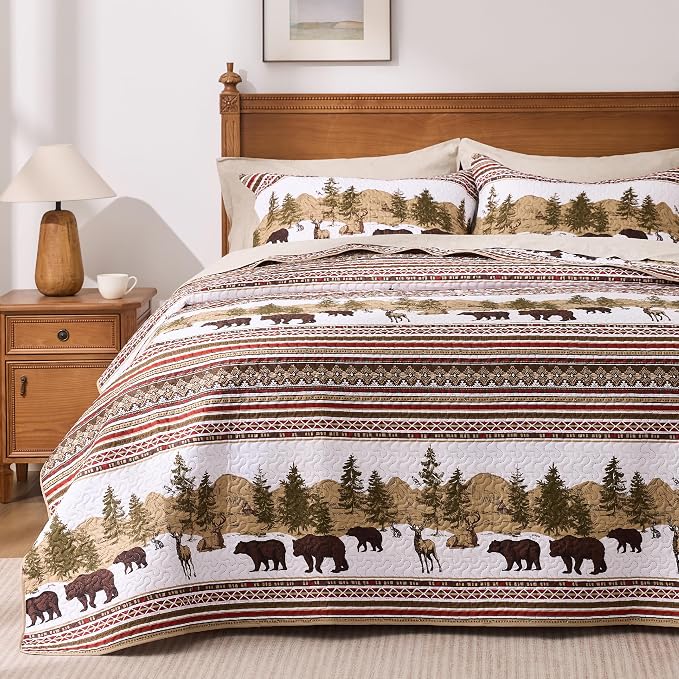 PPOLCA Cabin King Quilt Bedding Set, Christmas Lightweight Reversible Rustic by PPOLCA