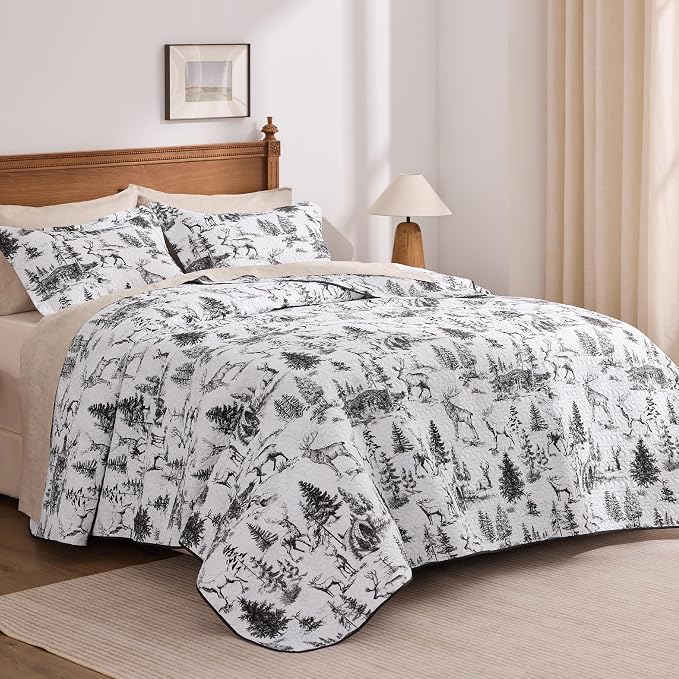 PPOLCA Rustic Queen Quilt Bedding Set, Christmas Lightweight Reversible Cabin - Image 5