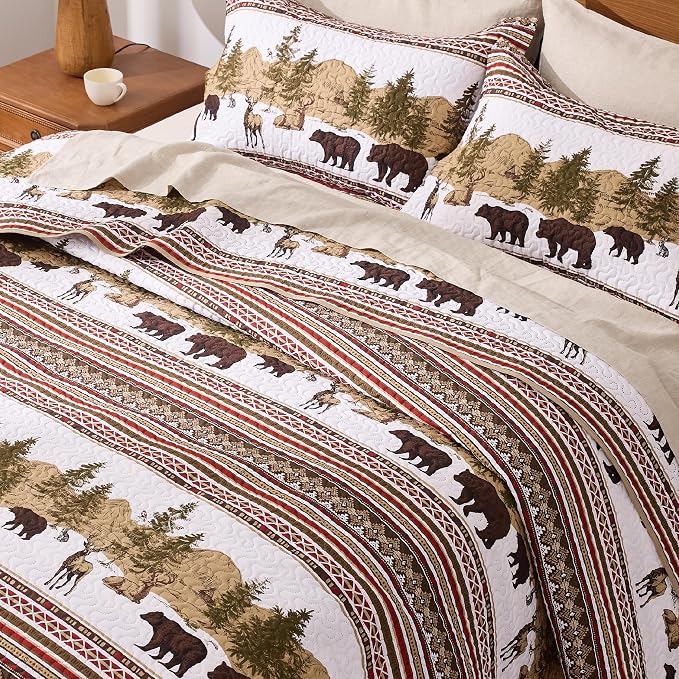PPOLCA Cabin King Quilt Bedding Set, Christmas Lightweight Reversible Rustic - Image 4