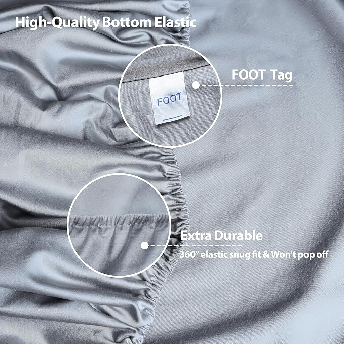Full Size Fitted Sheet Only Gray, 100% Egyptian Cotton 600 Thread Count - Image 5